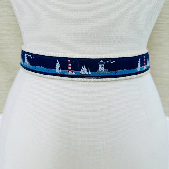 Nautical Sailboat Lighthouse Belt Size 40" Coastal Grandma New England Belt Boat - Picture 2 of 9